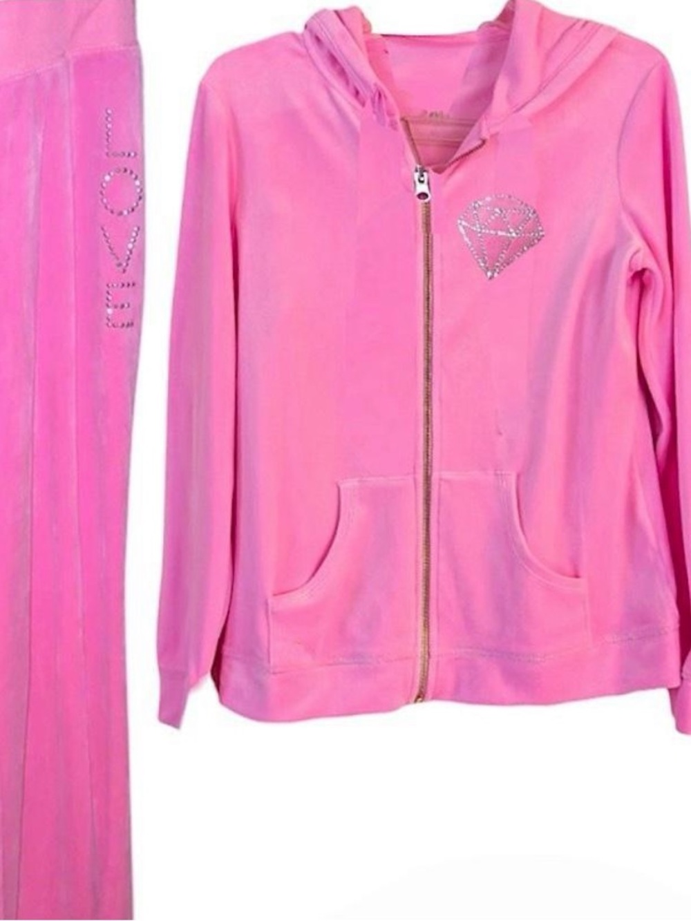 Hot Neon Pink Velour Sweatshirt With Rhinestones